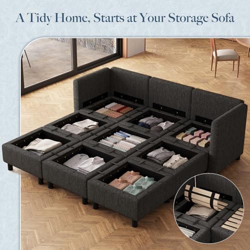 Belffin 84.3" 9 Seats Sleeper Sofa Modular Sectional Sofa Washable Sectional Couches for Living Room Comfy Couches with Storage Seat Couch Sofas with Chaise,Dark Grey - Image 3