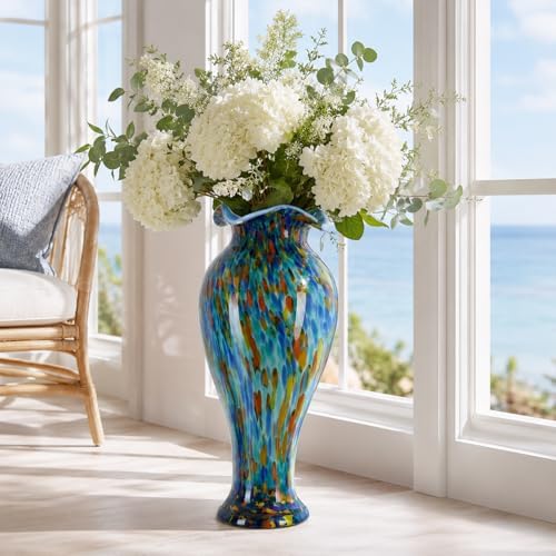 20" Tall Hand Blown Glass Vase – Pretty Ruffle Wide Mouth Decorative Flower Vase, for Modern Home Decor, Ideal Centerpiece for Living Rooms, Wedding & Home Decor - Image 4