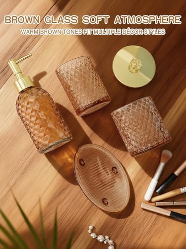 Haturi Glass Bathroom Accessories Set, Amber Brown Bathroom Set, 4 Pcs - Image 5