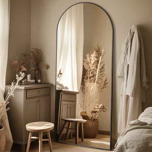 58"x18" Arched Full Length Mirror, Standing Floor Mirror, Black by Unknown