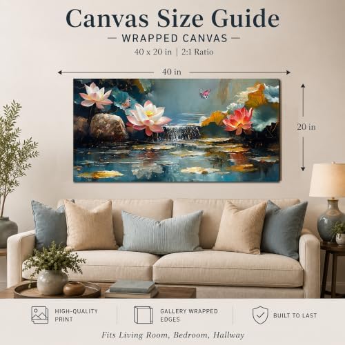 Anolyfi Lotus Canvas Wall Art for Living Room 40"x20" - Image 3