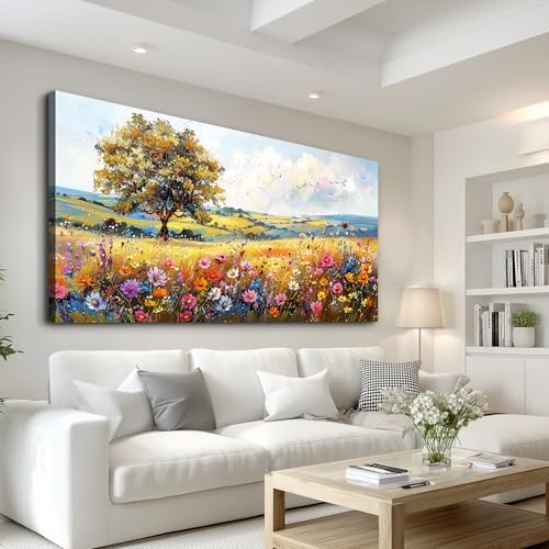 hyidecorart Large Wall Art For Living Room Canvas Wall Decor For Bedroom Office Decor Field Wall Paintings Flower Scenery Watercolour Pictures Artwork Modern Aesthetic Room Home Decorations - Image 3