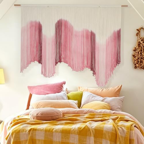 Macrame Wall Hanging Large Pink Dip Dye Boho Home Fiber Wall Art 57"W*39"L - Image 3