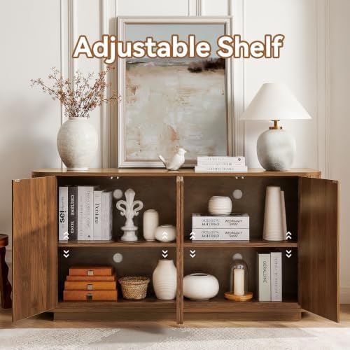 64" Fluted Buffet Cabinet with Storage, Walnut Sideboard Cabinet - Image 6