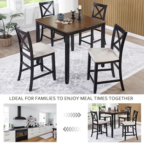 Harper & Bright Designs Counter Height Dining Table Set 5-Piece for 4, Farmhouse Kitchen Table 34.5" Square with 4 X-Back Chairs, Black & Oak for Small Space - Image 6
