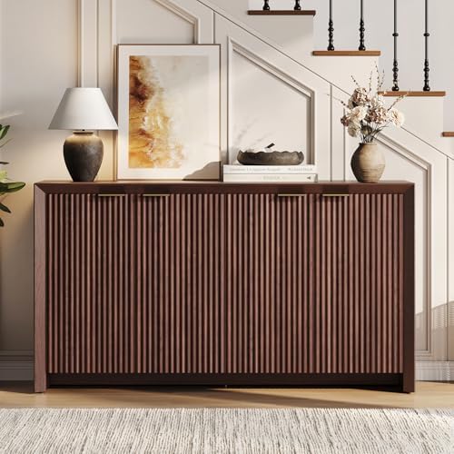 ONBRILL Modern Fluted Sideboard Buffet Cabinet with Storage, Dark Walnut - Image 3