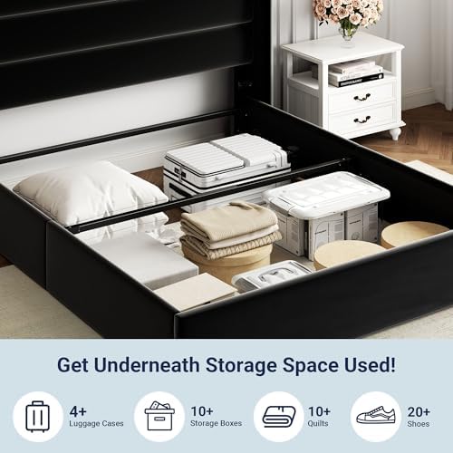 Allewie Full Size Lift Up Hydraulic Storage Bed Frame Black - Image 5