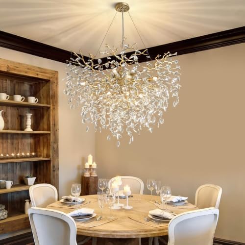 40" Modern Crystal Chandelier, 12-Light Gold Tree Branch Chandeliers, Luxury Round Chandelier for Dining Room, Living Room, Foyer, Entryway, Kitchen, Bedroom, Luxury K9 Crystal Raindrop Light Fixture - Image 7
