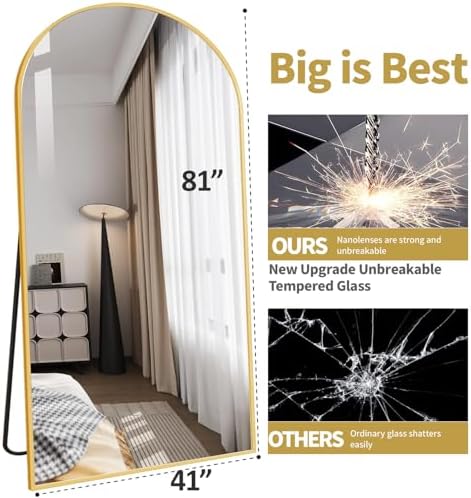 DMWOODFL 81"x41" Arched Full Length Mirror - Extra Large Floor Standing/Wall Mounted Mirror with Stand, Shatter-Resistant Gold Aluminum Frame for Bedroom, Living Room & Dressing Area - Image 2