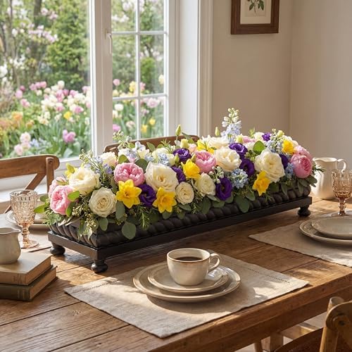 AceOrbit Large Long Wooden Dough Bowl, Spring Decorative Wooden Tables Centerpiece Tray, Riser Rustic Dough Bowl, Farmhouse Centerpiece Tray for Table Living Room Dining Gift(24",Black) by Unknown