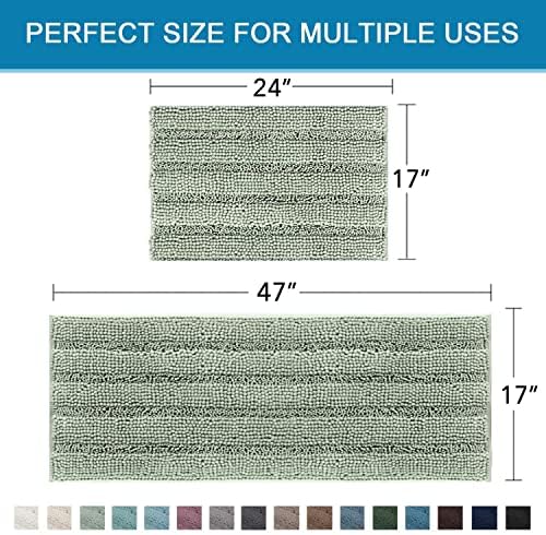 H.VERSAILTEX Bathroom Rugs Bath Mats Sets Super Absorbent Chenille Striped Bath Mats Non Skid Machine Wash Dry Rugs for Bathroom Floor Set of 2(Sage, 47 x 17 Plus 17 x 24 - Inches) - Image 2