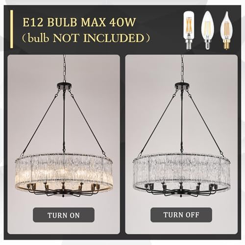 CATINER Modern 30" Crystal Glass Chandelier 12-Light Black Chandeliers - Image 6