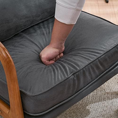 Bonnlo Microfiber Dark Grey Accent Chairs Set of 2, Upholstered Mid Century Modern Lounge Chairs Reading Chairs Side Sitting Chair Solid Wood Farmhouse Armchairs for Living Room, Bedroom, Guest Room - Image 3