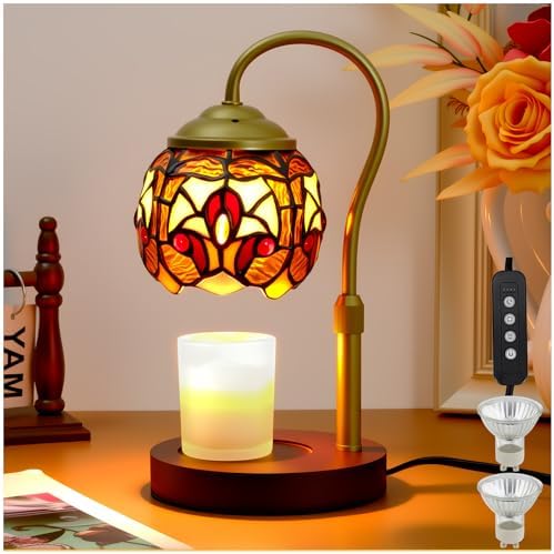 Tiffany Style Candle Warmer Lamp with Timer, Dimmable Stained Glass Candle Lamp Warmer, Birthday Gifts for Mom Women Friend Sister Baroque Wax Melt Warmer with 2 Bulbs for Home Deco by LIBOZMKO