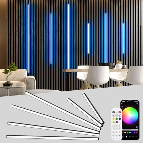 Lichaser RGB Black Smart Recessed Lighting for Acoustic Panel, 6 Pcs WiFi LED Strip Light for Wood Slat Wall Panel Compatible with Alexa, Self-Adhesive Smart LED for Slat Wall (4 * 28 in+2 * 16 in) by Unknown