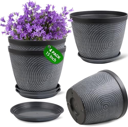 Quarut Large Planter Pot, Plastic Flower Pots with Drainage Hole & Saucer by Quarut