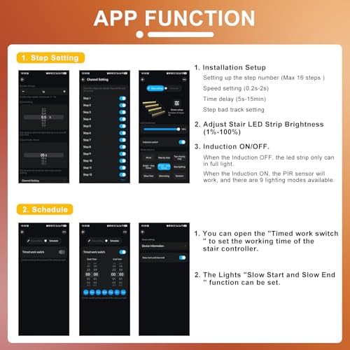 Smart Motion Sensor Stair Lights,16 Step COB Strip Kit with App Remote - Image 5