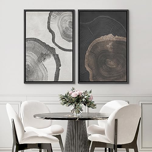 SIGNWIN Framed Canvas Print Wall Art Wood Tree Rings Abstract Illustrations Minimalist Modern Wall Art Neutral Boho Decor for Living Room, Bedroom, Office - 16"" x24 x2 Black - Image 3