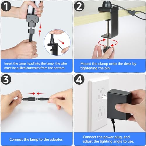 ShineTech LED Desk Lamp for Home Office, 5000K Bright Double Head Architect Task Lamps with Clamp, Dimmable Adjustable Flexible, Black - Image 7