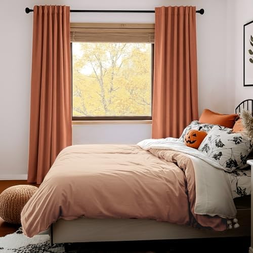 Faux Linen Total Blackout Curtains for Bedroom 90 Inch Long Burnt Orange - Image 6