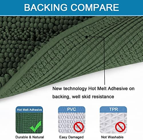 H.VERSAILTEX Bath Rugs for Bathroom Non Slip Bath Mats Extra Thick Chenille Striped Bath Rug Runners 47" x 17" Absorbent Fluffy Soft Shaggy Mats Dry Fast Plush Area Carpet for Bath Room - Bronze Green - Image 4