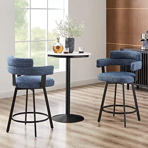 Counter Height Bar Stools with Full Back – Swivel Counter Stools Set of 2 with Linen Padded Back, Metal Footrest, Modern Barstools for Kitchen Counter, Island, Dining Room, Blue 24 inch - Image 6