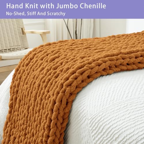 Bigacogo Chunky Knit Throw Blanket for Couch, 40x60 inches, Burnt Orange - Image 6