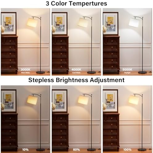 60" Floor Lamp with Remote and Stepless Dimmable Bulb, Deep Beige Shade - Image 3