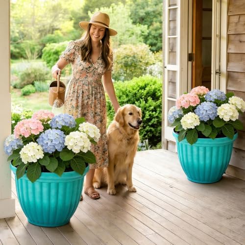 Autodaya 15" Large Planters For Outdoor Plants Set Of 2 Plastic Flower Pots - Image 3