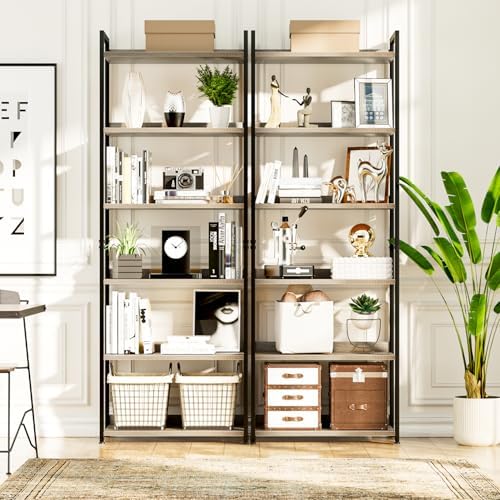 NUMENN Bookshelf, 6 Tier Freestanding Shelving Unit, Grey - Image 4