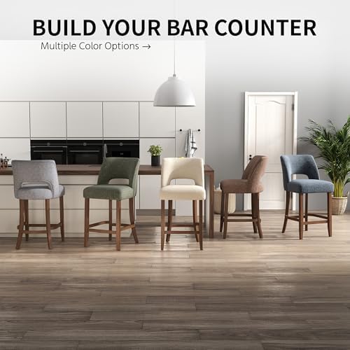 VKNOW Bar Stools Set of 2, 26" Fabric Counter Height Bar Stools, Green - Image 6