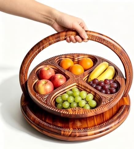Handmade 12" Foldable Wooden Basket, Collapsible Fruit Basket - Image 6