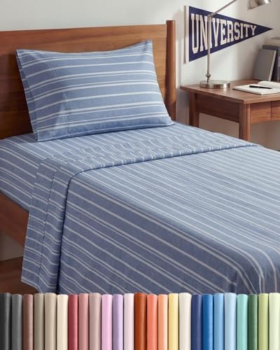 Twin XL 3 Piece Sheet Set - College Dorm Room Essentials - Blue Stripes by CGKUnlimited