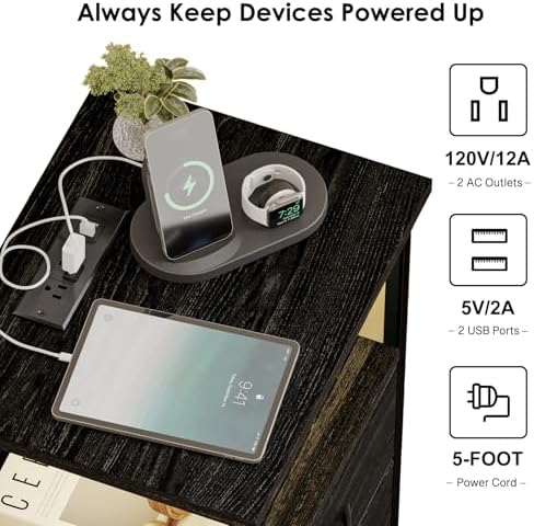 Fixwal Night Stand with 3 Fabric Drawers, Nightstand with Charging Station - Image 5
