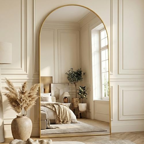 Suidia 76"x44" Arched Full Length Mirror with Stand, Full Body Mirror with Aluminum Frame, Freestanding/Leaning/Wall-Mounted, Floor Mirrors for Bedroom, Living Room, Entryway, Dressing Room, Gold - Image 2