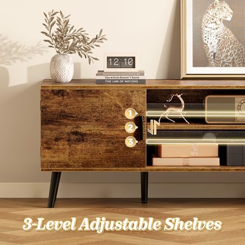 SUPERJARE TV Stand for 55 Inch TV, Entertainment Center with Adjustable Shelf, 2 Cabinets, TV Console Table, Media Console, Solid Wood Feet, Cord Holes, for Living Room, Bedroom, Rustic Brown - Image 4