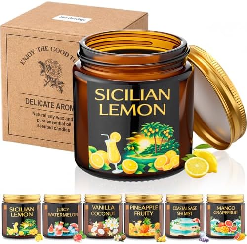 Conelist 6 Pack Scented Candles Gift Set Fruitful Soy Wax Candle for Home 3.5 oz 90 Hour Burn, Candle Gifts for Men Women, Scents of Coconut Vanilla/Pineapple/Sea Salt Sage/Mango/Lemon/Watermelon Mint by Conelist