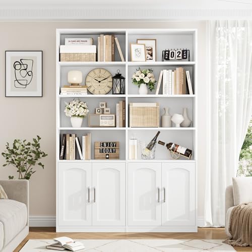 FACBOTALL Bookshelf and Bookcase with Doors, Double Wide Large Bookshelves - Image 4