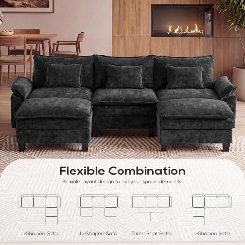 URRED Oversized Modular Sectional Sofa，Black：122" U Shaped - Image 4