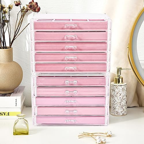 ProCase Earring Holder Organizer Jewelry Box with 10 Drawers, Pink - Image 6