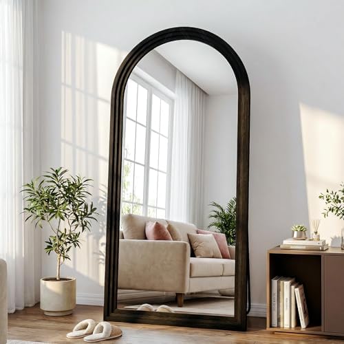 30"x71" Full Length Mirror Solid Wood Frame, Arched Floor Mirror Full Length with Stand, Room Decor Big Full Body Mirror with HD Tempered Glass for Bedroom, Living Room, Black by WISSMIELSHOME