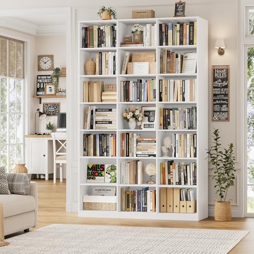 HOSTACK 86" H Triple Wide Bookshelf and Bookcase, Large Book Shelves, White - Image 4