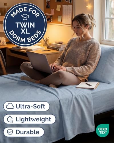 Twin XL 3 Piece Sheet Set - College Dorm Room Essentials - Heathered Blue - Image 2