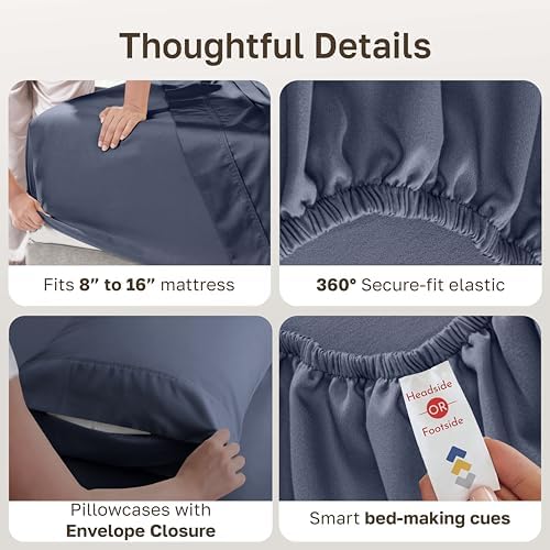 California Design Den 100% Cotton Sateen King Size Sheets Set, 6 Pcs - Image 5