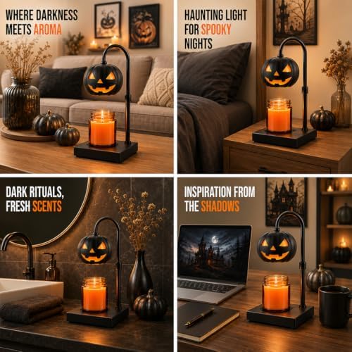 Pumpkin Candle Warmer Lamp with Timer, Dimmable Black Halloween Fall Decor - Image 5