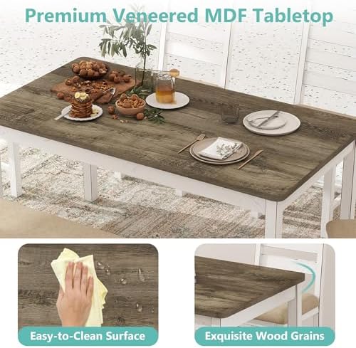 ROCSUMOO 6 Piece Farmhouse Dining Table Set with 4 Chairs and 1 Bench - Image 4