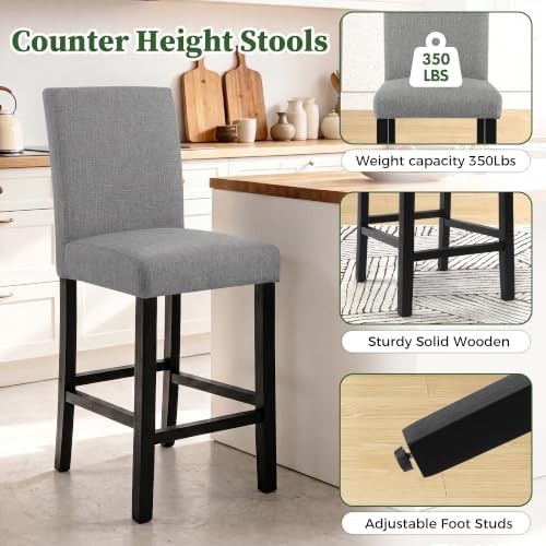 LSSPAID Bar Stools Set of 2, 25 Inch Upholstered Fabric Counter Height Stools, Modern Kitchen Island Wood Bar Chairs Barstools with Backrest and Solid Wood Legs, Grey - Image 5