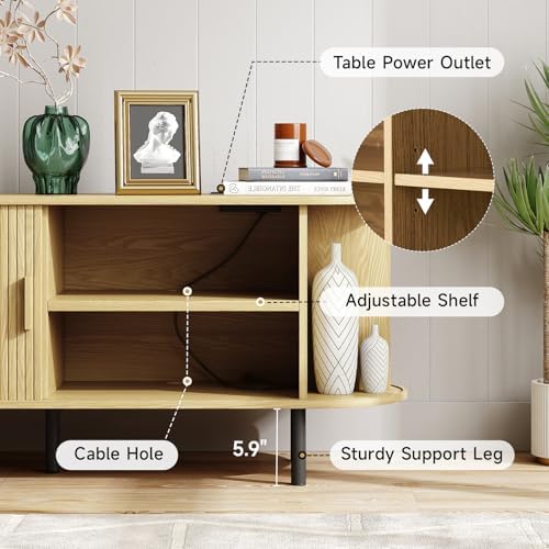 ONBRILL 55" TV Stand with Power Outlet & Storage for TVs up to 60", Oak - Image 5