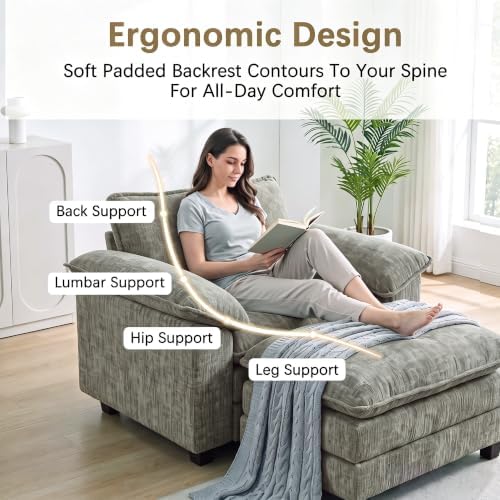 Homall Sofa Accent Chair with Ottoman, 35" Reading Chair, Light Grey - Image 4