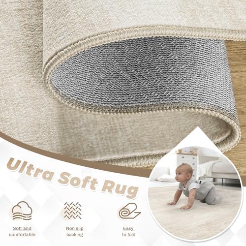 pmtsns Area Rugs 10x14 Living Room: Washable Rug Modern Abstract Neutral Soft Non-Slip Low-Pile Indoor Large Carpet for Bedroom Dining Room Playroom Home Office (Beige, 10'x14') - Image 4